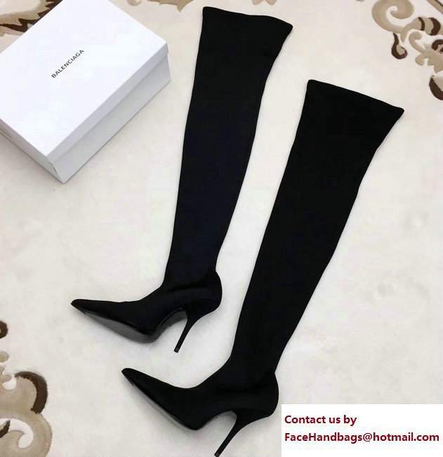 Balenciaga Heel 10cm Height 70cm Extreme Pointed Toe Spandex Knife High Boots Black 2017 - Click Image to Close