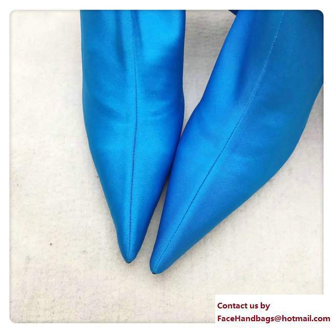 Balenciaga Heel 10cm Height 70cm Extreme Pointed Toe Spandex Knife High Boots Blue 2017 - Click Image to Close