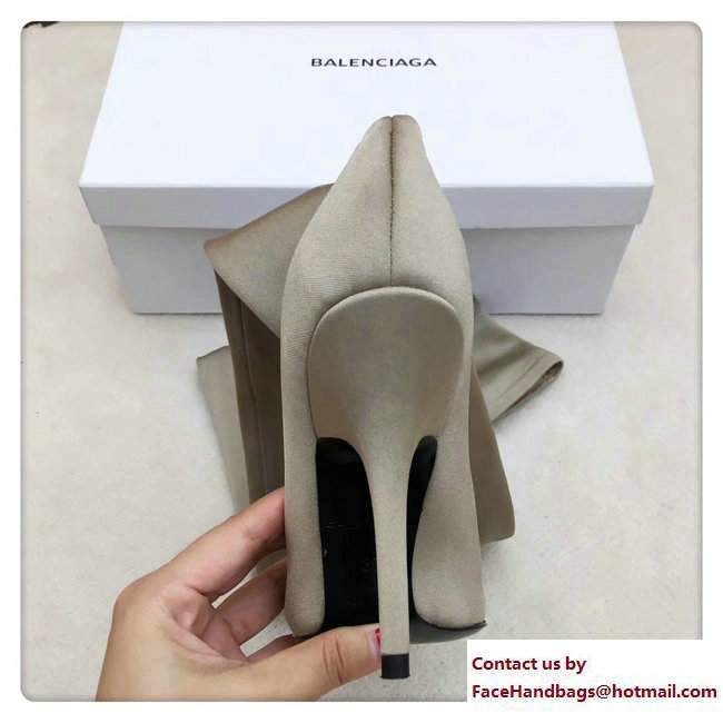 Balenciaga Heel 10cm Height 70cm Extreme Pointed Toe Spandex Knife High Boots Light Gray 2017 - Click Image to Close