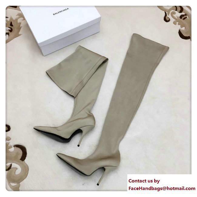 Balenciaga Heel 10cm Height 70cm Extreme Pointed Toe Spandex Knife High Boots Light Gray 2017