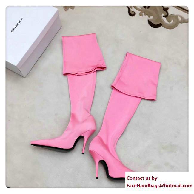 Balenciaga Heel 10cm Height 70cm Extreme Pointed Toe Spandex Knife High Boots Pink 2017