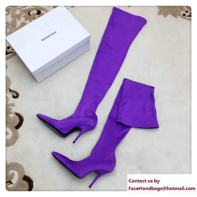 Balenciaga Heel 10cm Height 70cm Extreme Pointed Toe Spandex Knife High Boots Purple 2017 - Click Image to Close