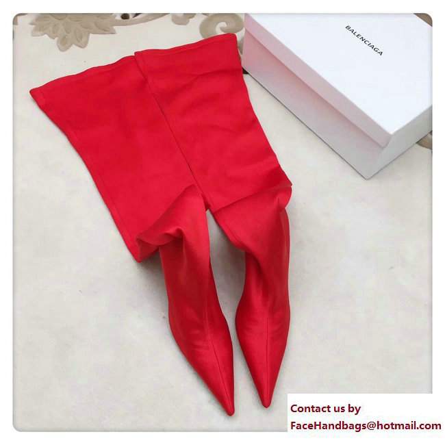 Balenciaga Heel 10cm Height 70cm Extreme Pointed Toe Spandex Knife High Boots Red 2017