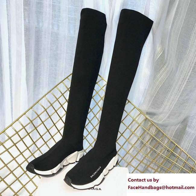 Balenciaga Knit Sock Knee Long Boots Black 2017