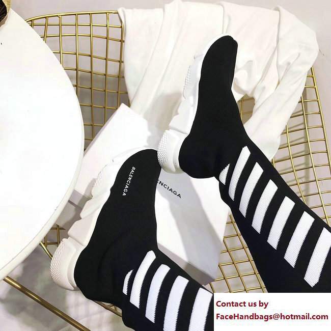 Balenciaga Knit Sock Knee Long Boots Black/White 2017