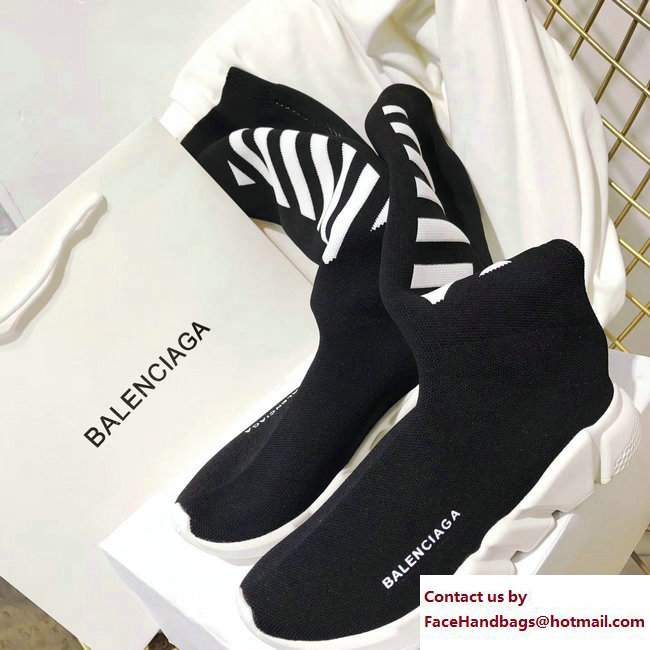 Balenciaga Knit Sock Knee Long Boots Black/White 2017 - Click Image to Close