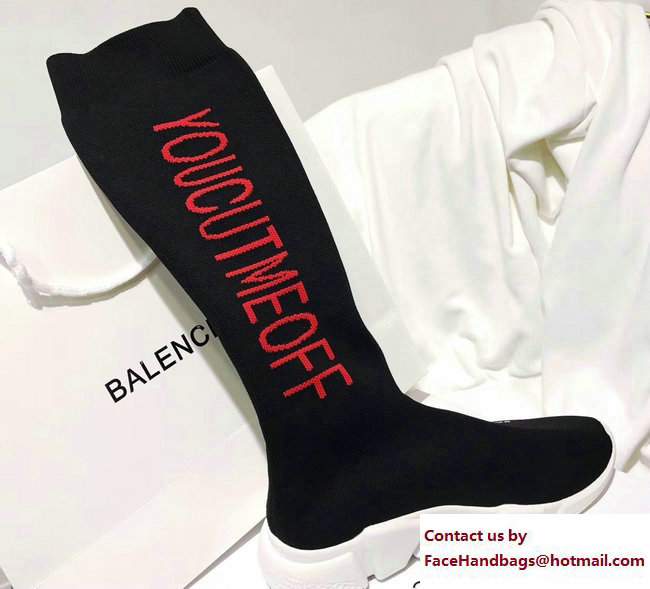 Balenciaga Knit Sock Knee Long Boots YOUCUTMEOFF Black/Red 2017 - Click Image to Close
