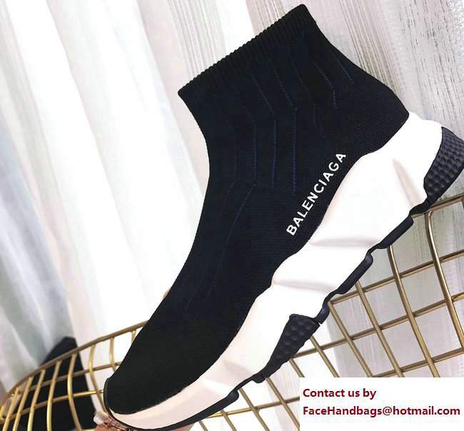 Balenciaga Knit Sock Speed Trainers Sneakers Line Black/Blue 2017 - Click Image to Close