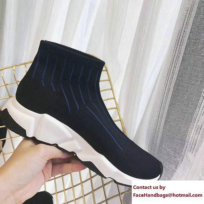 Balenciaga Knit Sock Speed Trainers Sneakers Line Black/Blue 2017