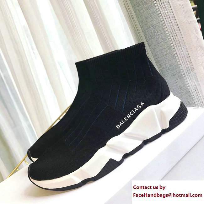 Balenciaga Knit Sock Speed Trainers Sneakers Line Black/Blue 2017 - Click Image to Close
