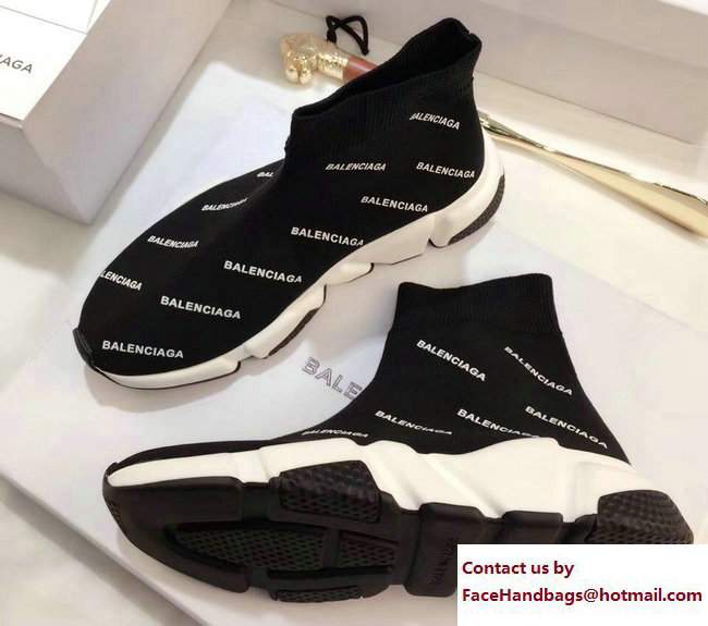Balenciaga Knit Sock Speed Trainers Sneakers Logo Print Black 2017 - Click Image to Close