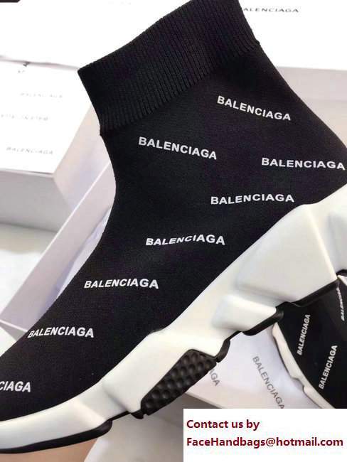 Balenciaga Knit Sock Speed Trainers Sneakers Logo Print Black 2017 - Click Image to Close