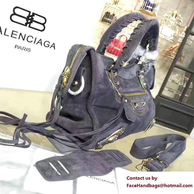 Balenciaga Suede Classic Gold Small City Bag Gray - Click Image to Close