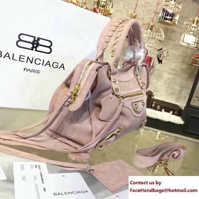 Balenciaga Suede Classic Gold Small City Bag Light Pink - Click Image to Close