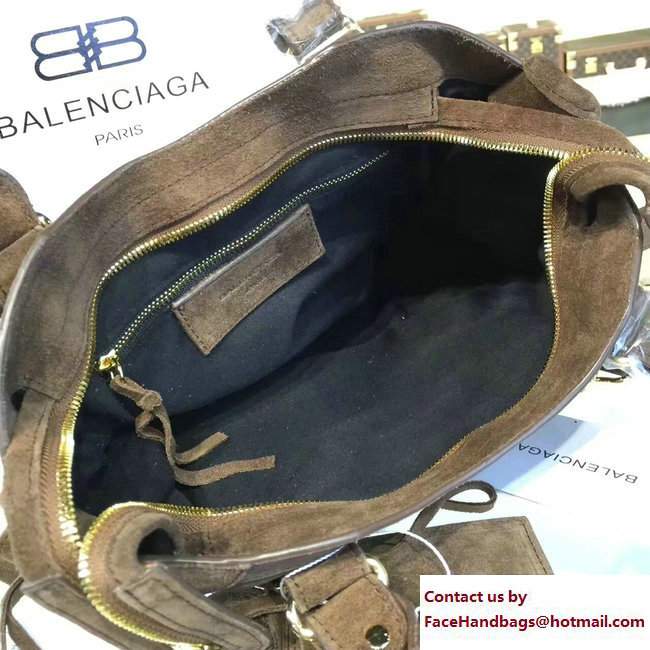 Balenciaga Suede Classic Gold Small City Bag Tan