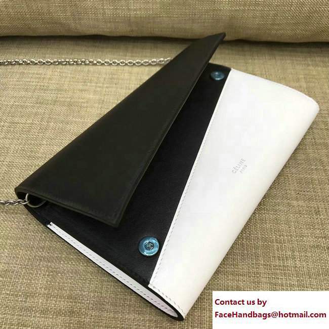 Celine Diagonal Large Flap Wallet On Chain 109053 Black/White 2017