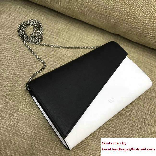 Celine Diagonal Large Flap Wallet On Chain 109053 Black/White 2017 - Click Image to Close