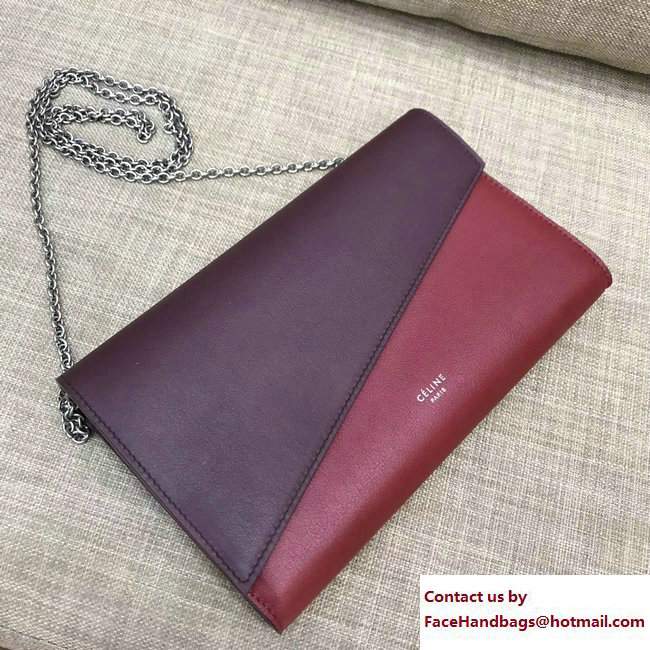 Celine Diagonal Large Flap Wallet On Chain 109053 Burgundy/Red 2017 - Click Image to Close