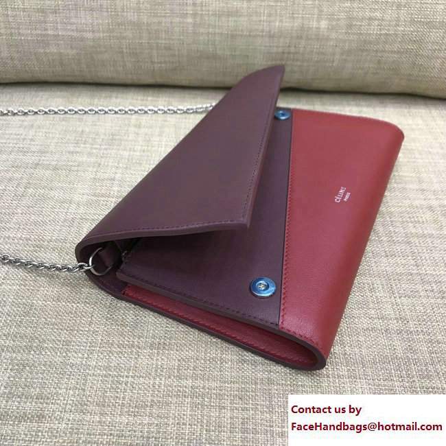 Celine Diagonal Large Flap Wallet On Chain 109053 Burgundy/Red 2017 - Click Image to Close