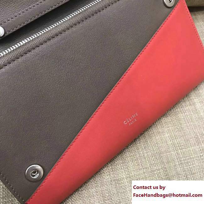 Celine Diagonal Large Flap Wallet On Chain 109053 Etoupe/Red 2017