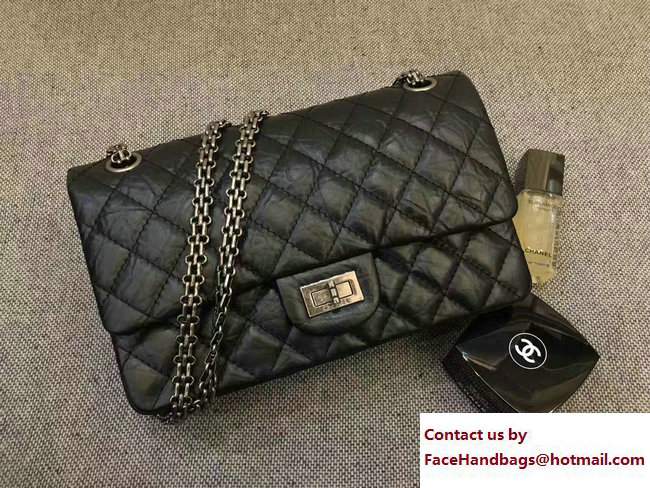 Chanel 2.55 Reissue Size 226 Classic Flap Bag in wrinkle leather Black/Silver - Click Image to Close
