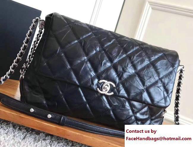 Chanel Big Bang Metallic Crumpled Calfskin Flap Bag A91976 Black 2017