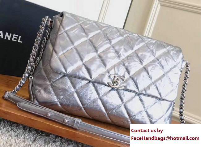 Chanel Big Bang Metallic Crumpled Calfskin Flap Bag A91976 Silver 2017