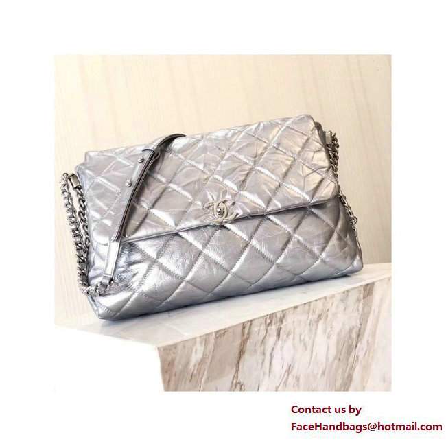 Chanel Big Bang Metallic Crumpled Calfskin Flap Bag A91976 Silver 2017 - Click Image to Close