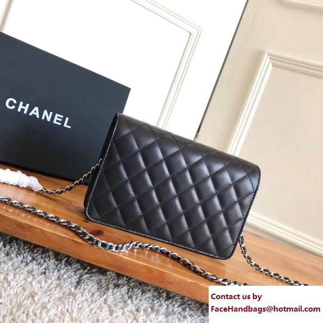 Chanel Bow and Camellia Wallet On Chain WOC Bag Black/Navy Blue 2017 - Click Image to Close