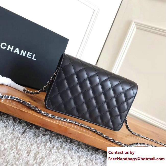 Chanel Bow and Camellia Wallet On Chain WOC Bag Black/Silver 2017 - Click Image to Close