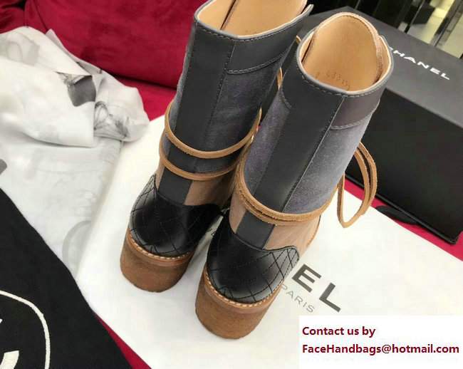 Chanel CC Lace-ups Short Boots G33199 Gray/Apricot/Black 2017
