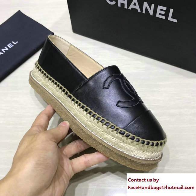 Chanel CC Logo Lambskin Espadrilles G33215 Black 2017