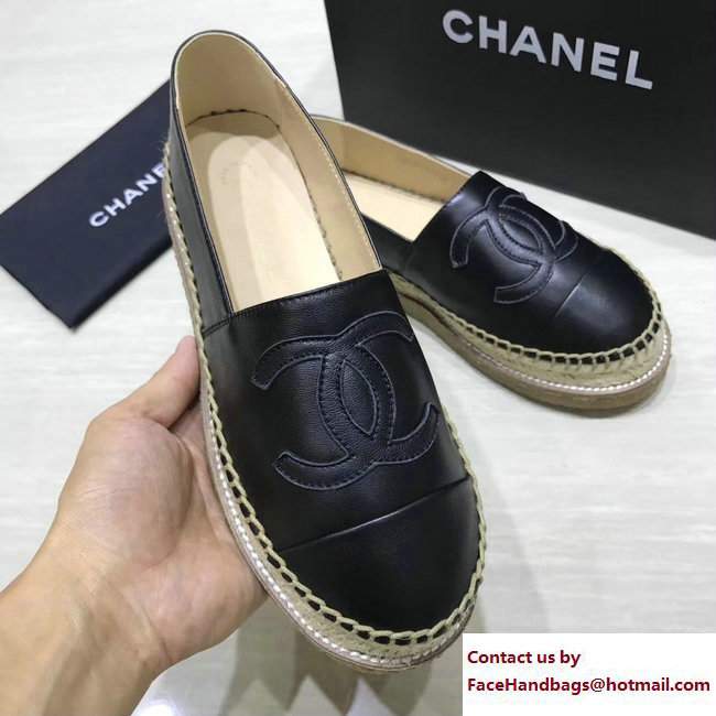 Chanel CC Logo Lambskin Espadrilles G33215 Black 2017