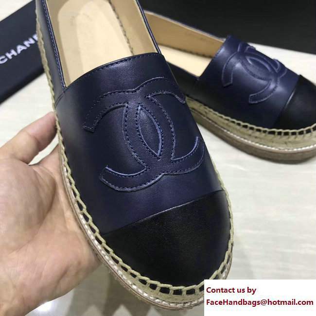 Chanel CC Logo Lambskin Espadrilles G33215 Navy Blue 2017