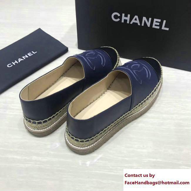 Chanel CC Logo Lambskin Espadrilles G33215 Navy Blue 2017