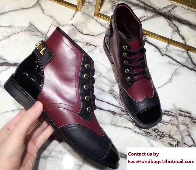 Chanel Calfskin/Patent Logo Lace-ups Shoes G33266 Burgundy/Black 2017 - Click Image to Close