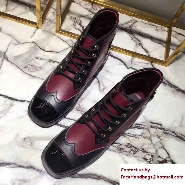 Chanel Calfskin/Patent Logo Lace-ups Shoes G33266 Burgundy/Black 2017 - Click Image to Close