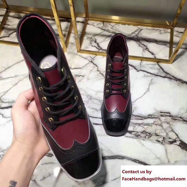 Chanel Calfskin/Patent Logo Lace-ups Shoes G33266 Burgundy/Black 2017