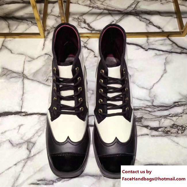 Chanel Calfskin/Patent Logo Lace-ups Shoes G33266 White/Black 2017 - Click Image to Close