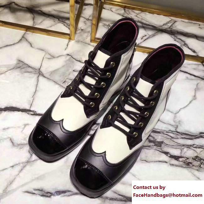 Chanel Calfskin/Patent Logo Lace-ups Shoes G33266 White/Black 2017