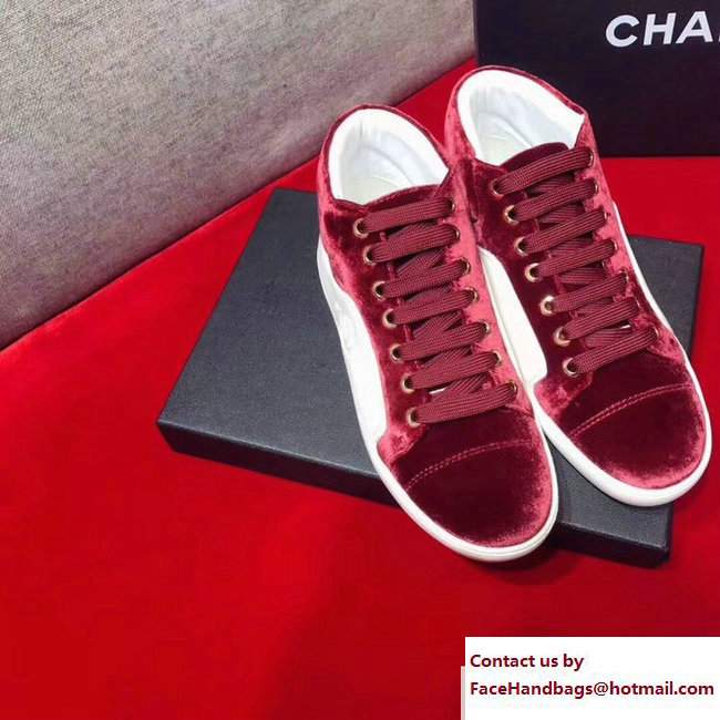 Chanel Calfskin/Velvet Sneakers G32720 White/Dark Red 2017 - Click Image to Close