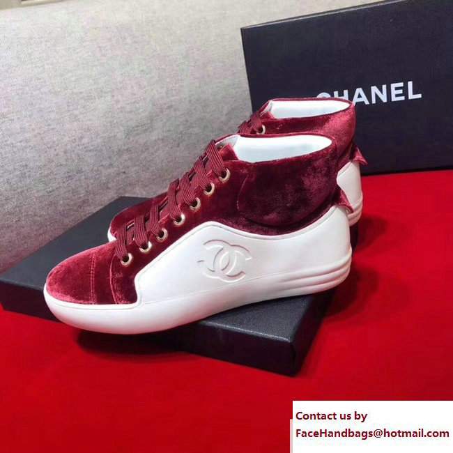 Chanel Calfskin/Velvet Sneakers G32720 White/Dark Red 2017 - Click Image to Close