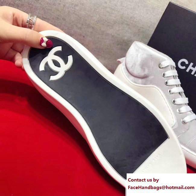 Chanel Calfskin/Velvet Sneakers G32720 White/Light Gray 2017 - Click Image to Close