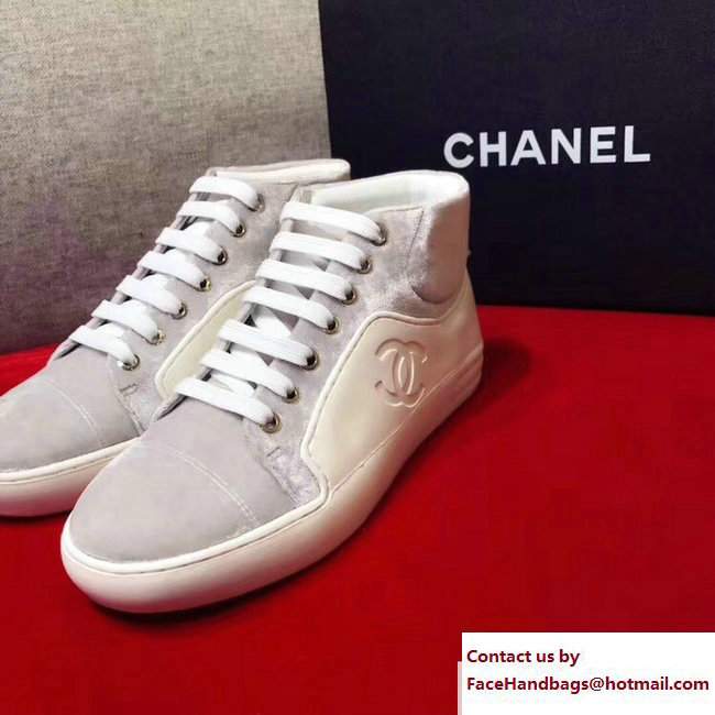 Chanel Calfskin/Velvet Sneakers G32720 White/Light Gray 2017 - Click Image to Close