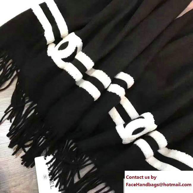 Chanel Cashmere Scarf Logo Black 2017 - Click Image to Close