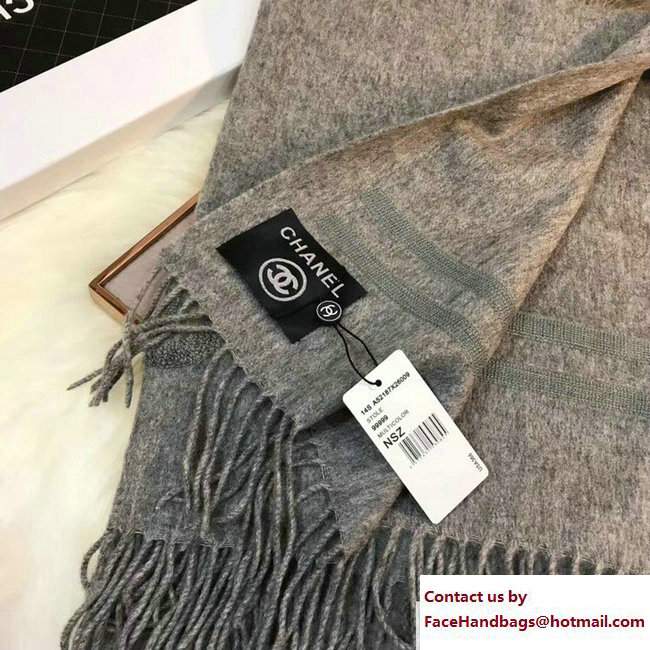 Chanel Cashmere Scarf Logo Gray 2017