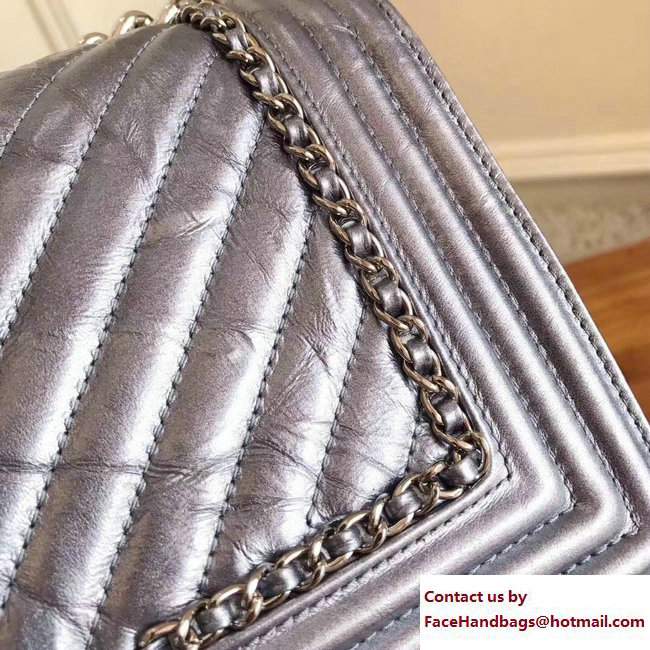Chanel Chain Braided Chevron Medium Boy Jacket Bag Silver 2017 - Click Image to Close