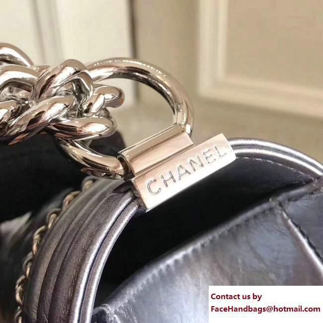 Chanel Chain Braided Chevron Medium Boy Jacket Bag Silver 2017 - Click Image to Close