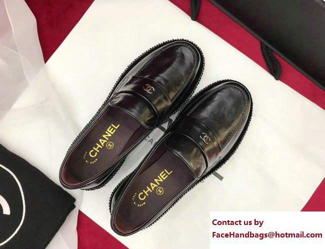 Chanel Chain CC Logo Loafers G33189 Crumpled Calfskin Black 2017