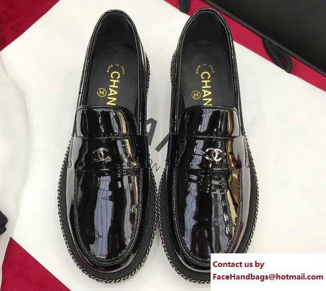Chanel Chain CC Logo Loafers G33189 Patent Leather Black 2017